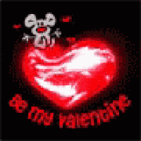 a valentine 's day card with a red heart and a mouse on it .