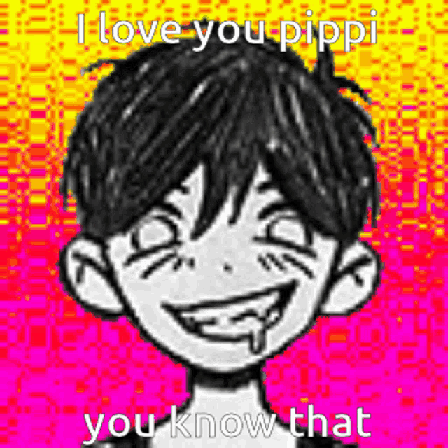 a black and white drawing of a boy with a smiley face and the words `` i love you pippi you know that '' .