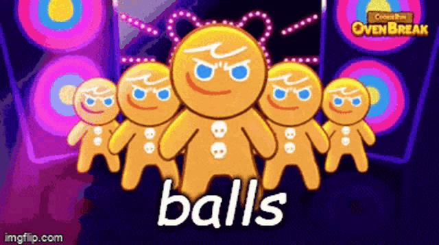 a bunch of gingerbread men are standing next to each other with the word balls in the middle