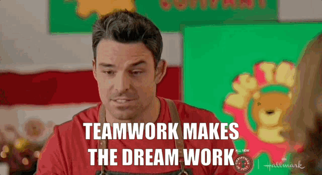 a man says teamwork makes the dream work in a hallmark ad