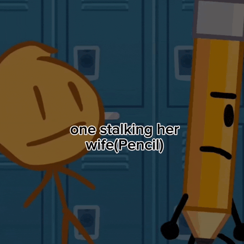 a cartoon character with the words one stalking her wife ( pencil )