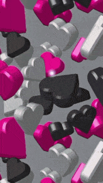 a pattern of pink and black hearts on a grey background
