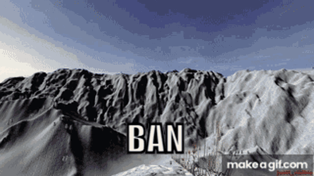 a mountain covered in snow with the word ban written on it