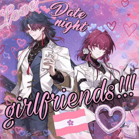 a couple of anime characters standing next to each other with the words " date night girlfriends " on the bottom