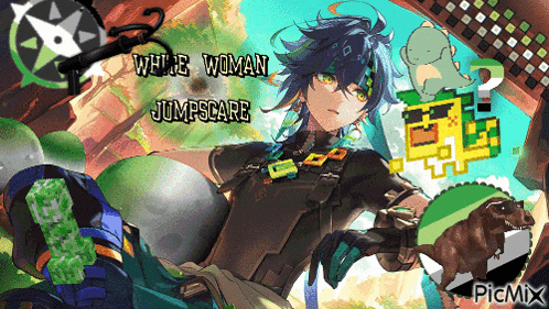 a picture of a girl with the words " white woman jumpscape "
