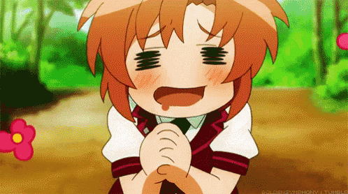 a cartoon girl with red hair is making a funny face with her hands together .