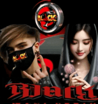 a man wearing a black mask with the word black on it stands next to a woman