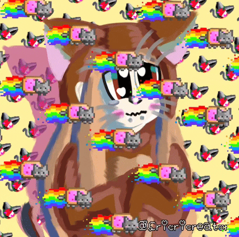 a drawing of a cat surrounded by rainbow colored cats and the words critic creator on the bottom
