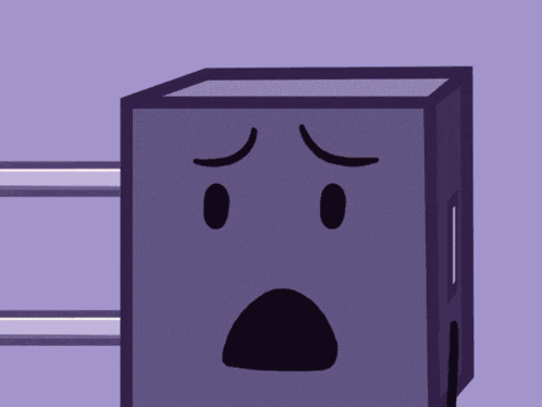 a cartoon drawing of a purple box with a face on it