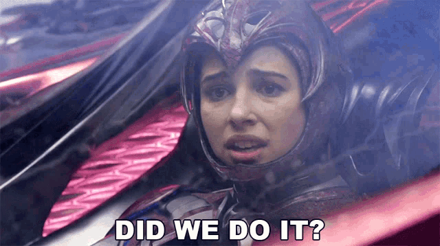 a woman in a helmet with the words did we do it below her