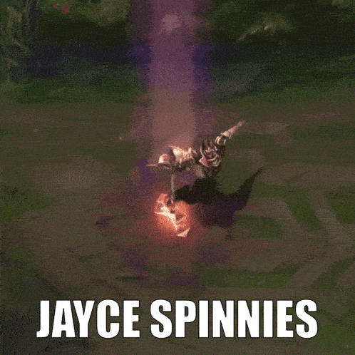 a video game character is flying through the air with the words jayce spinnies below him