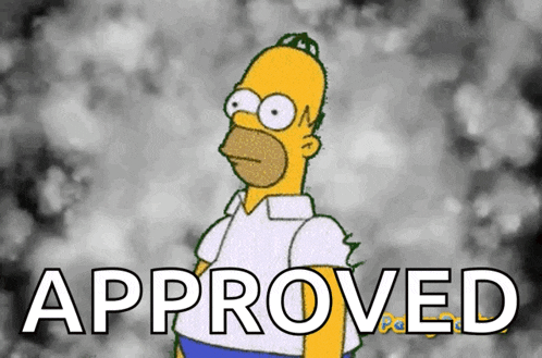 a cartoon of homer simpson with the word approved below him