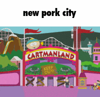 a cartoon of cartmanland with the words new pork city below it