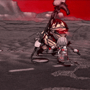 a cartoon character is holding a sword and a shield