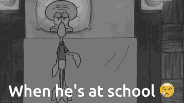 a black and white drawing of squidward from spongebob squarepants laying in a bed