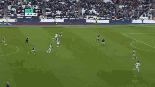 a soccer game between whu and cry is going on