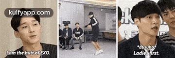 a collage of three pictures of a young man with the words `` i am the butt of exo '' .