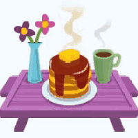 a tray with pancakes a cup of coffee and flowers