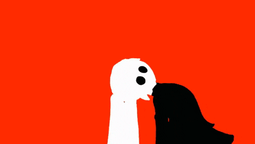 a silhouette of a ghost and a silhouette of a person on a red background