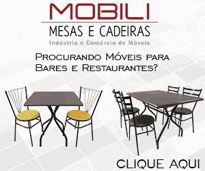 an ad for mobili mesas e cadeiras shows a yellow table and black chairs
