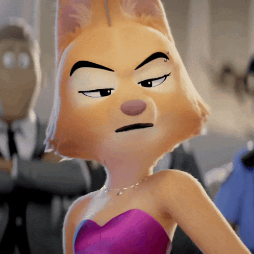 a cartoon cat is wearing a pink dress