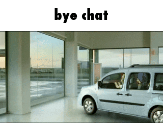 a white van is parked in a showroom with the words bye chat written above it