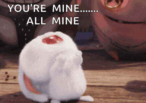a stuffed animal says " you 're mine all mine " in front of a pig