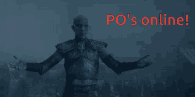 a man with his arms outstretched and the words po 's online