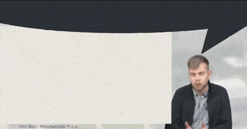 a man in front of a speech bubble that says odry alos robottechnik