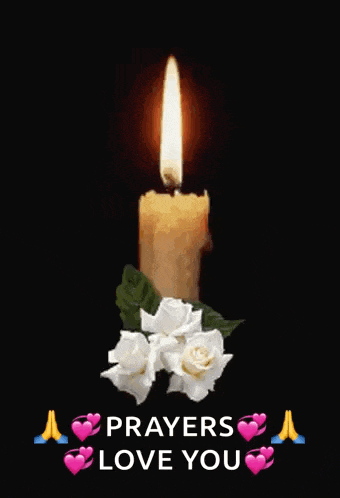 a candle is lit and surrounded by white roses .