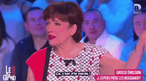 a woman is standing in front of a crowd and talking on a television show .