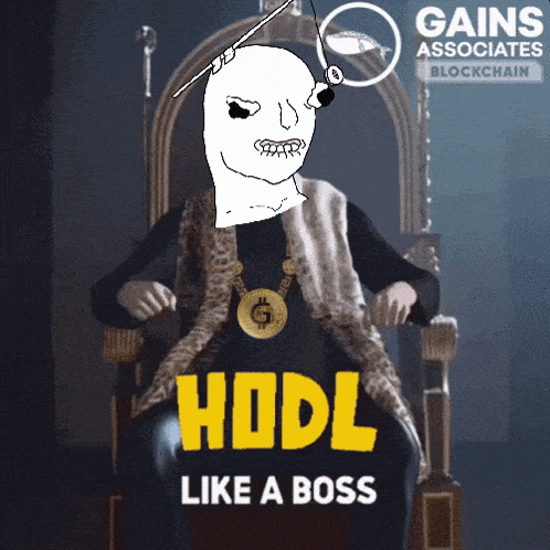 a cartoon of a man sitting on a throne with the words hodl like a boss above him