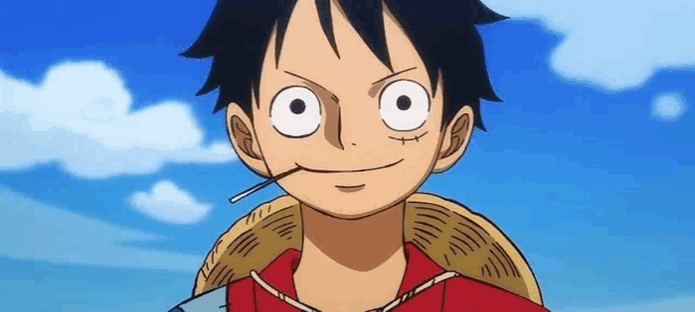 a close up of a cartoon character with a straw hat on .