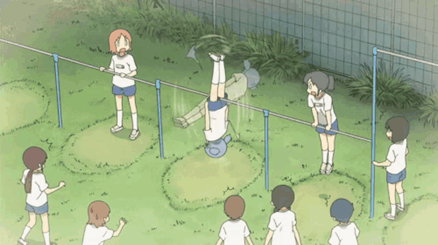 a group of children are playing on a playground with one girl wearing a shirt that says ' a ' on the back