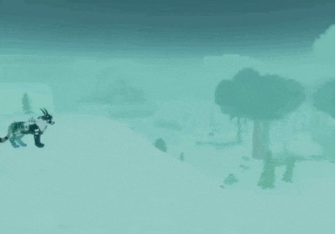 a fox is flying through the air over a snowy landscape .