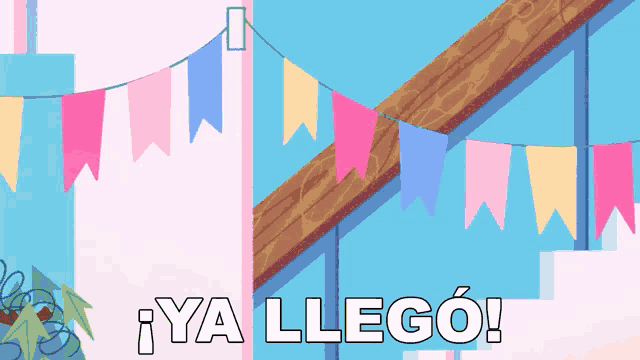 a staircase is decorated with flags and the words ya llego in white letters