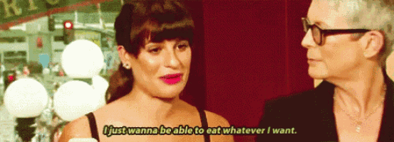 a woman says i just wanna be able to eat whatever i want while another woman looks on