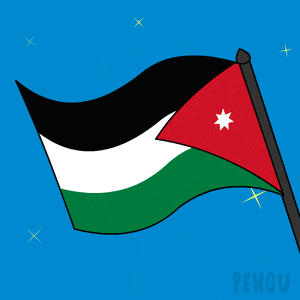 a cartoon penguin is holding a flag with a star in the middle