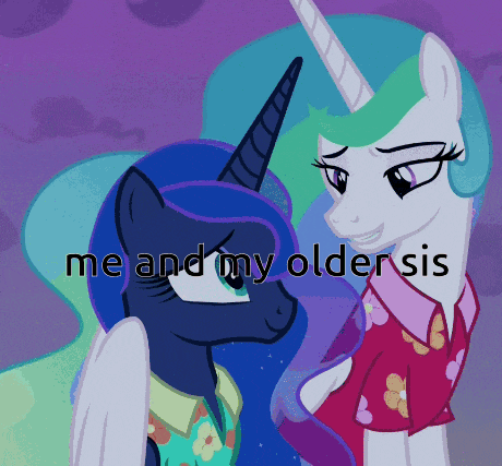 two ponies are standing next to each other with the words me and my older sis