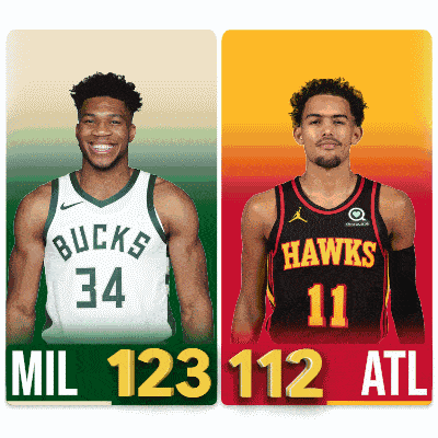 two basketball players from the bucks and the hawks are standing next to each other