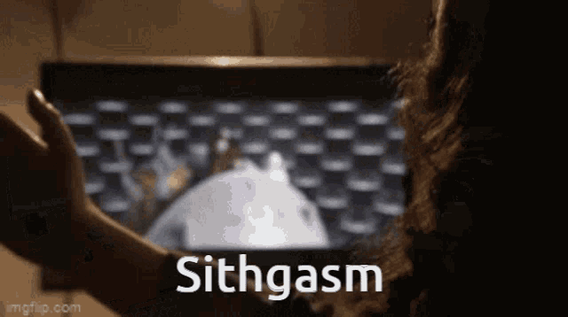 a woman is using a tablet with the word sithgasm on the bottom