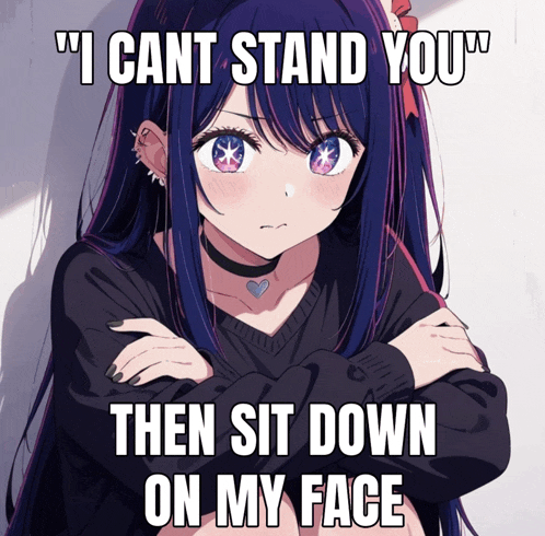 a picture of a girl with the caption " i cant stand you "