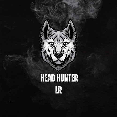 a logo for head hunter lr with a wolf