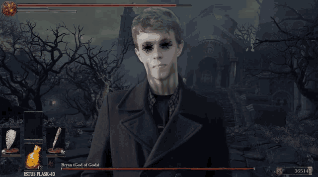 a screenshot of a video game shows a character named bryan god of gods