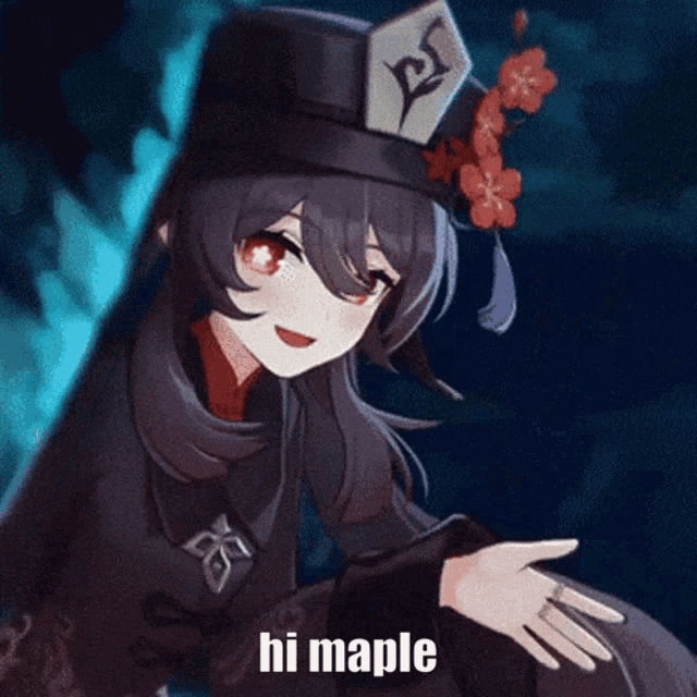 a picture of a girl with a hat and the words hi maple on the bottom