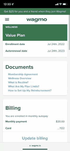 a screenshot of a wagmo app on a cell phone