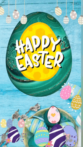 a happy easter greeting card with a green easter egg