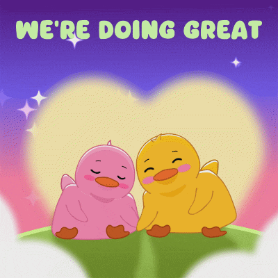 a cartoon illustration of two ducks with the words we 're doing great above them