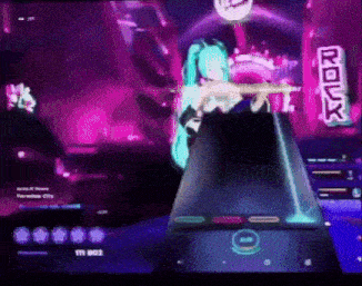 hatsune miku is playing a guitar in a video game on a computer screen .
