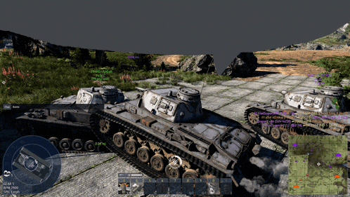 a screenshot of a video game shows two tanks and a chat window